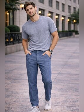 Banana Republic Straight Men's Linen Pants in Blue